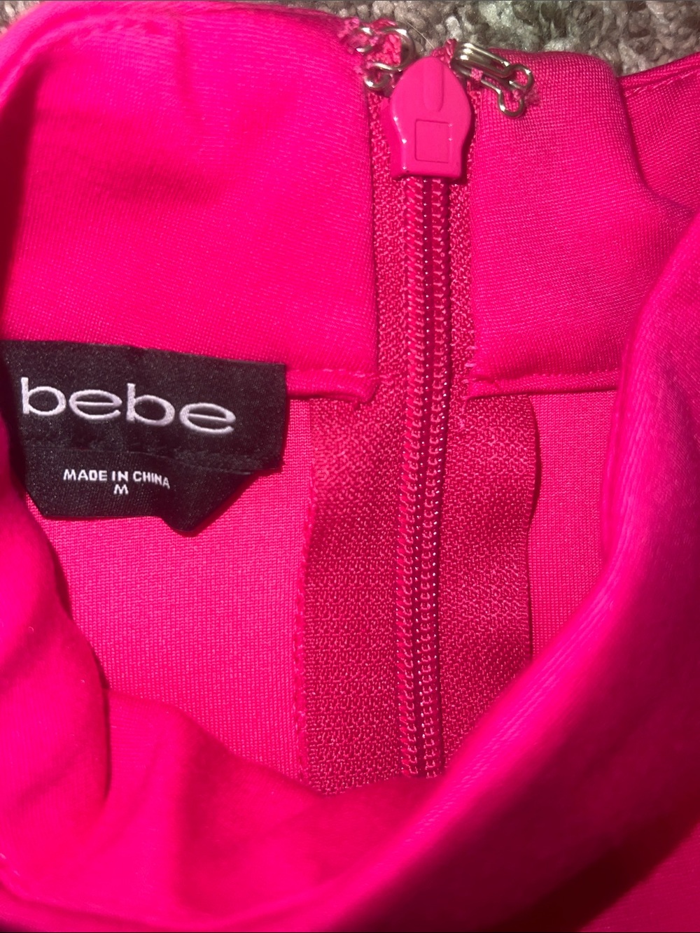 Bebe Hot Pink Long Sleeve Bodycon Dress with Chain Detail - Picture 2 of 5